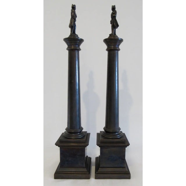 Metal C.1990's Nancy Corzine Patinated Bronze Metal Tall Columned Napoleon Accents - Pair For Sale - Image 7 of 12