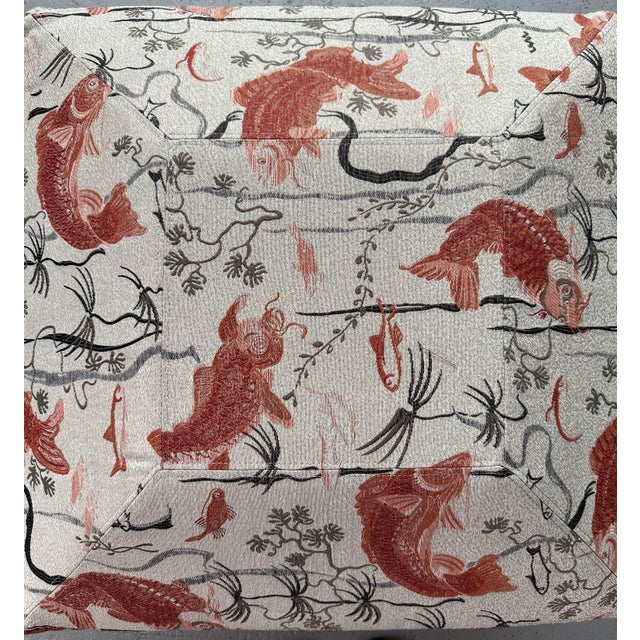 Pouf with Fish-Patterned Square Pillow and Iron Legs For Sale - Image 13 of 13