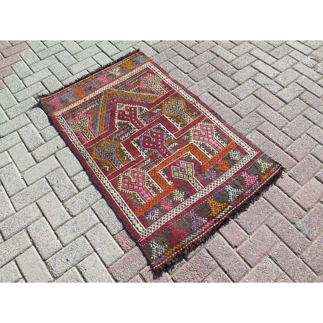 Mid 20th Century Mid 20th Century Aesthetic Vintage Cute Turkish Kilim Handmade Boho Area Rug For Sale - Image 5 of 10