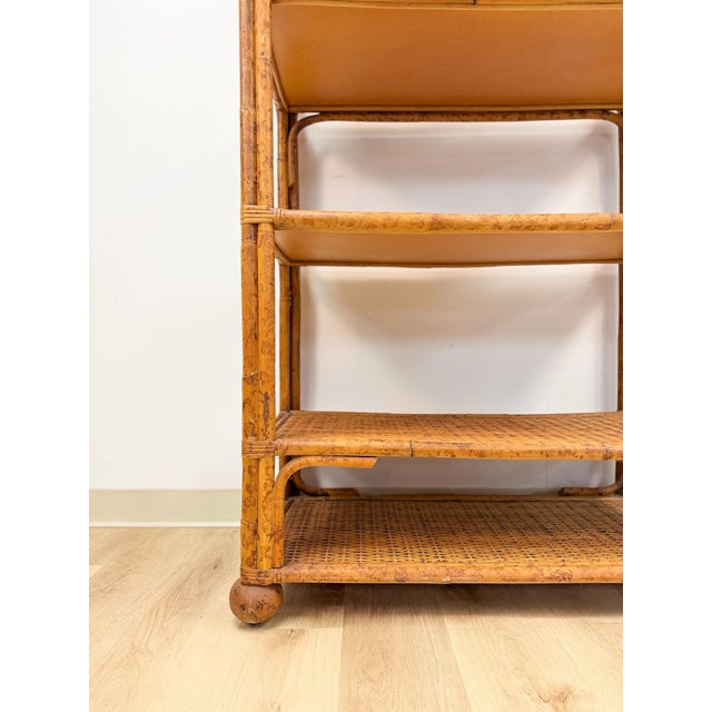 Vintage Coastal Hollywood Regency Tortoise Bamboo Shelf, Wicker Shelving For Sale - Image 12 of 14