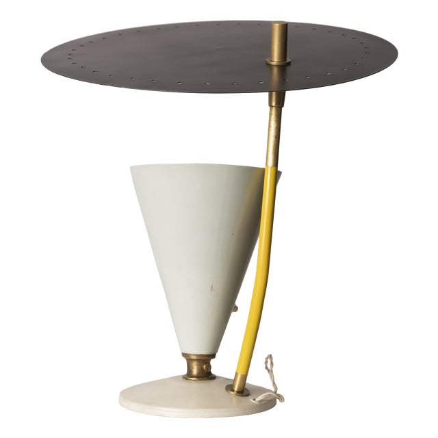 Mid-Century Italian Table Lamp in Lacquered Metal and Brass, 1950s For Sale
