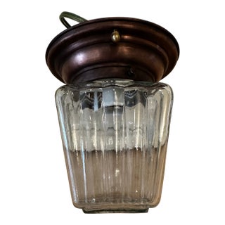 Vintage Copper Flushmount Fixture With Vintage Glass Shade For Sale