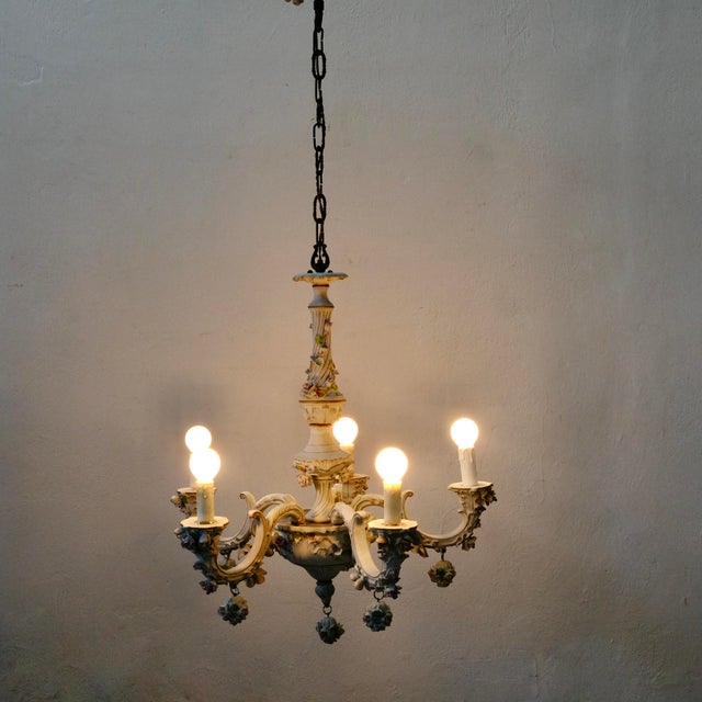 5-Arm Capodimonte Chandelier with Floral Decor, 1960s For Sale - Image 12 of 17