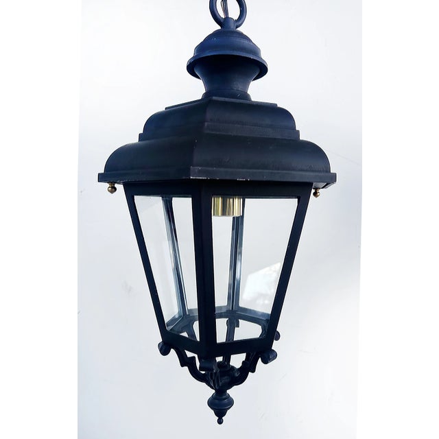 Traditional Vintage Restored Iron Pendant Lantern Light Fixture With Porcelain Sockets With Brass For Sale - Image 3 of 7