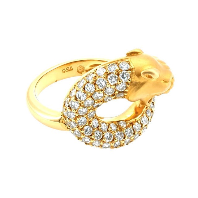 Art Nouveau Carrera Y Carrera 18k Gold Pave Diamond Panther Ring For Sale - Image 3 of 10