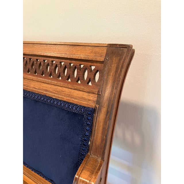 Early 20th Century Regency Revival Style Armchairs Blue Velvet Upholstery- A Pair For Sale - Image 6 of 8