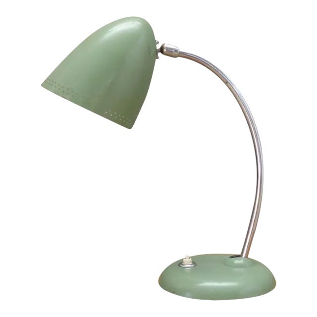 Green Lacquer and Chrome-Plated Flexible Table Lamp, 1950s For Sale