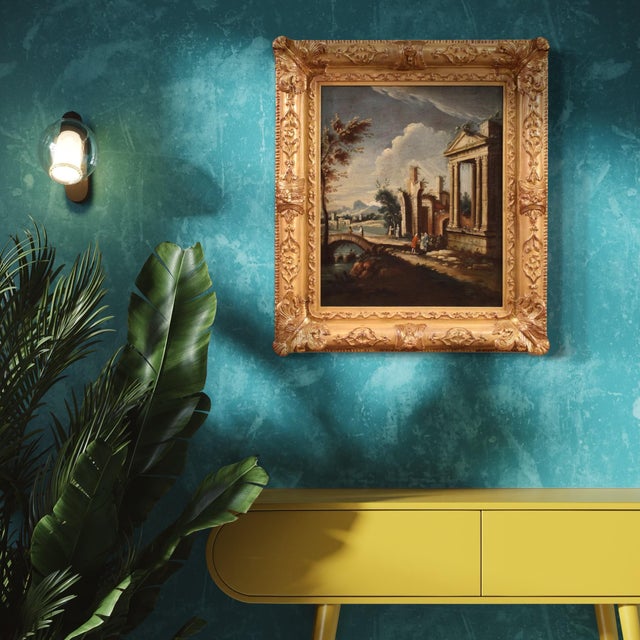 Venetian School Artist, Architectural Capriccio with Figures, 1760, Oil on Canvas, Framed For Sale - Image 15 of 16