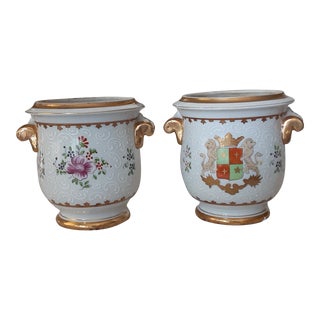 Pair 19th Century Paris Porcelain Dual Sided Cache Pots For Sale