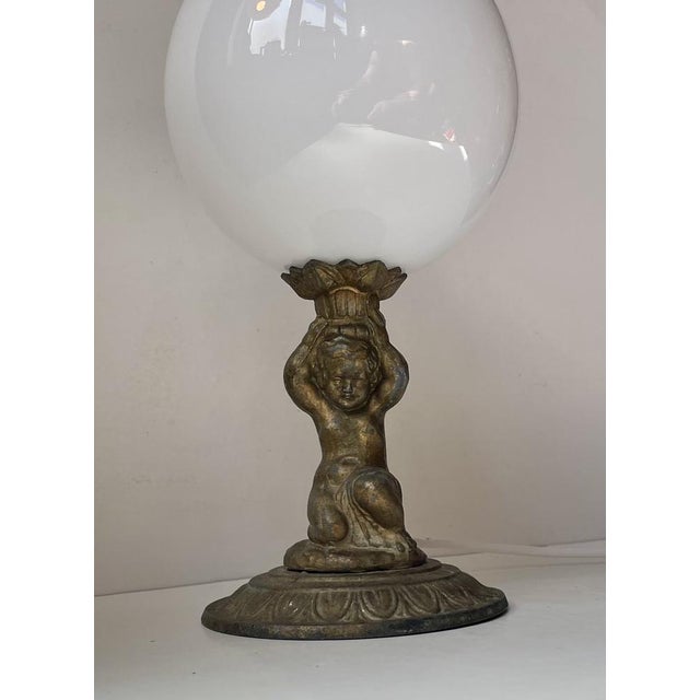Gold Italian Bronze Cherub Table Lamp with Opaline Orb Sphere, 1970s For Sale - Image 8 of 12