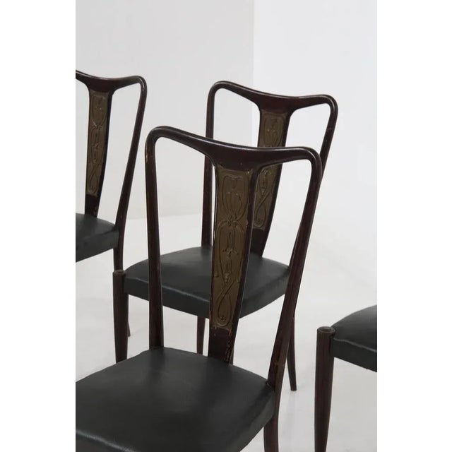 Vintage Italian Dining Chairs in Green Leather, 1950s, Set of 4 For Sale - Image 9 of 11