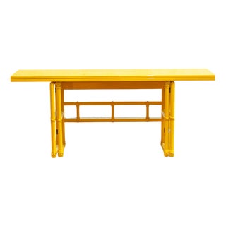 Yellow Lacquered Console Table with Flip-Top Surface from McGuire San Francisco, 1970s For Sale
