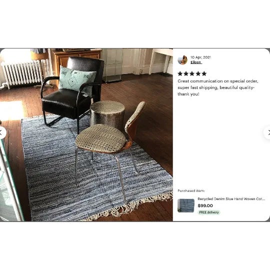 2020s Recycled Denim Blue Hand Woven Cotton Boho Rug For Sale - Image 5 of 10