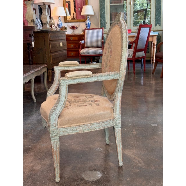 18th Century Swedish Painted Armchair With Needlepoint Upholstery For Sale - Image 9 of 10