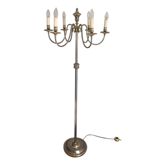 1940s Neoclassical 6-Light in Silver and Brass Floor Lamp For Sale