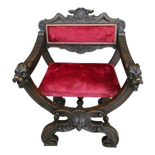 Antique English Carved Oak Green Man Chair with Boar Heads, 1830 For Sale