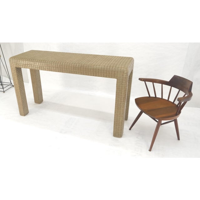 lacquered Grass Cloth Mid Century c1970s Console Sofa Table MINT For Sale - Image 9 of 13