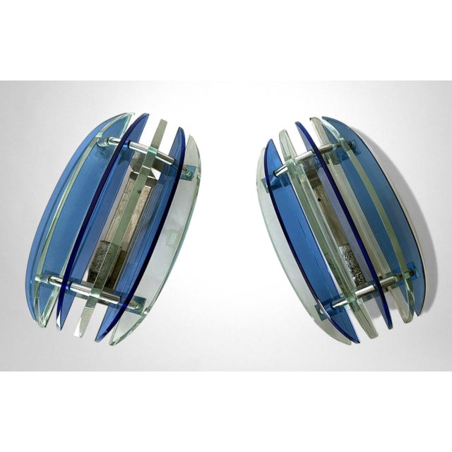 Late 20th Century Late 20th Century Veca for Fontana Arte Pair of Italian Wall Sconces Steel and Seven Crystal For Sale - Image 5 of 18