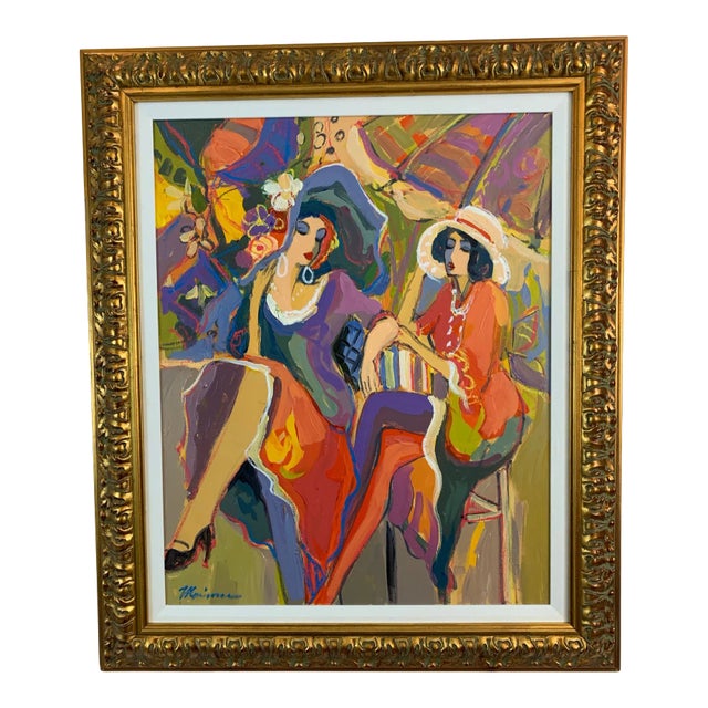 Isaac Maimon Painting of Two Fashionable Women at Cafe For Sale