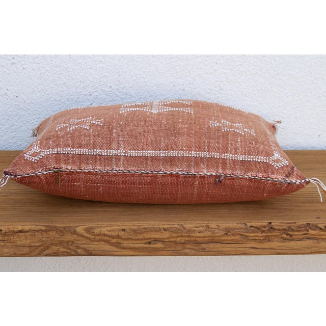 1990s Terracotta Diamond Lumbar Moroccan Silk Pillow For Sale - Image 5 of 8