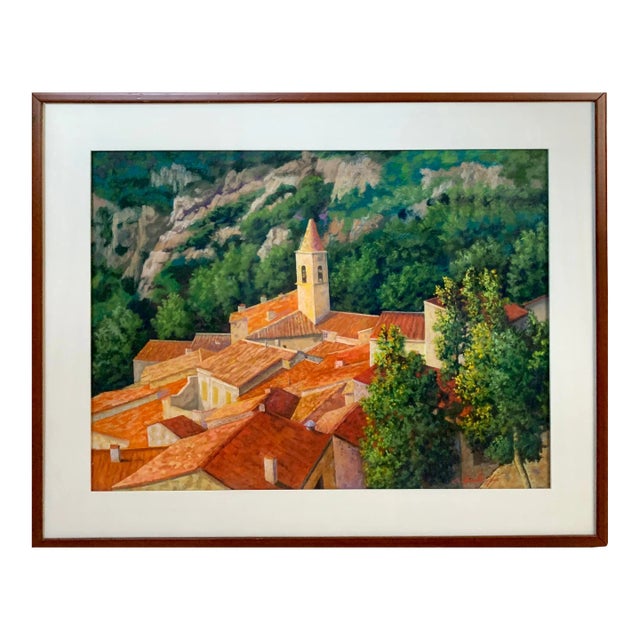 "Mountain Town" Pastel by Claude Chevalley For Sale