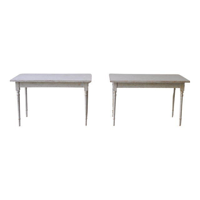 Swedish 1840s Light Gray Painted Side Tables with Distressed Finish - A Pair For Sale