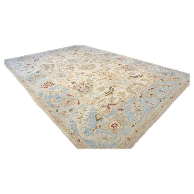 Early 21st Century Persian Sultanabad Wool 10x14 Light Blue, Ivory & Tan Handmade Area Rug #1143035 For Sale - Image 5 of 7