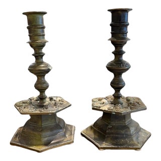 19th Century Belgian Pair of Heavy Bronze Candlesticks For Sale