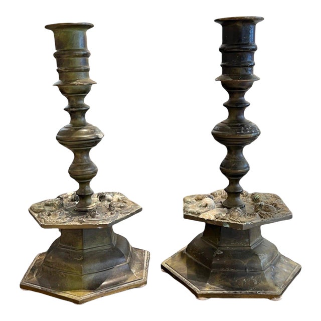 19th Century Belgian Pair of Heavy Bronze Candlesticks For Sale