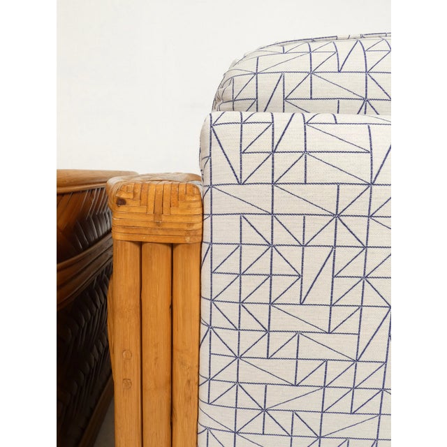 Bamboo and Rattan Lounge Chairs with Graphic Fabric, 1980s, Set of 2 For Sale - Image 17 of 18