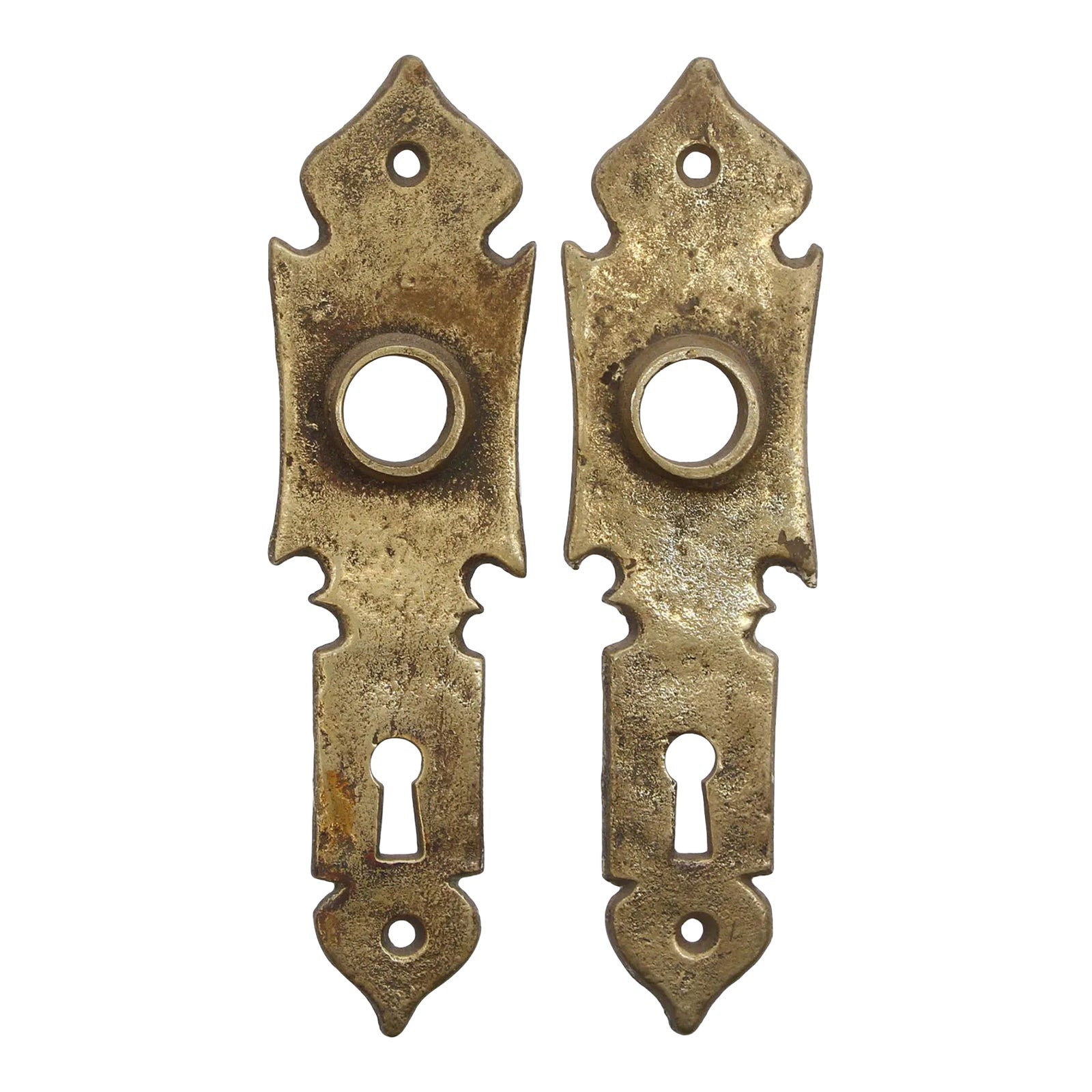 Pair of Mid-Century Brass Arts & Crafts Keyhole Door Back Plates | Chairish