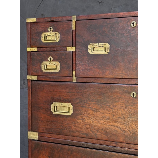 British Military Officer's Campaign Secretary Chest of Brass-Bound Mulberry Wood For Sale - Image 12 of 14