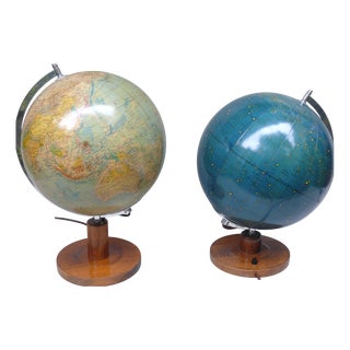 Illuminated Political Terrestrial and Celestial Globes from Räth, 1950s, Set of 2 For Sale