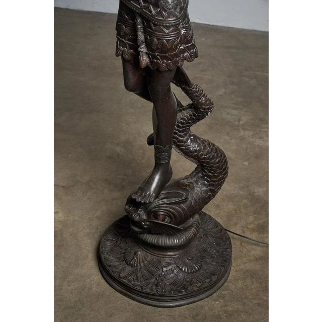 Metal Large Sculptural Male and Female Lamps in Bronze, 1920s, Set of 2 For Sale - Image 7 of 12