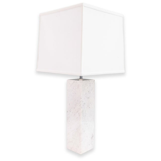 Pair of Nessen Style White Marble and Chrome Table Lamps For Sale - Image 9 of 9