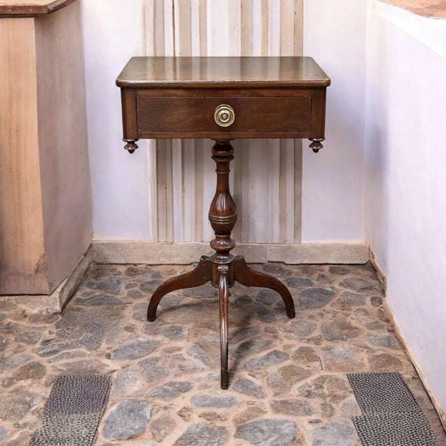 An elegant and finely crafted antique pedestal side table by Berkey & Gay Furniture Co., one of Grand Rapids’ most...