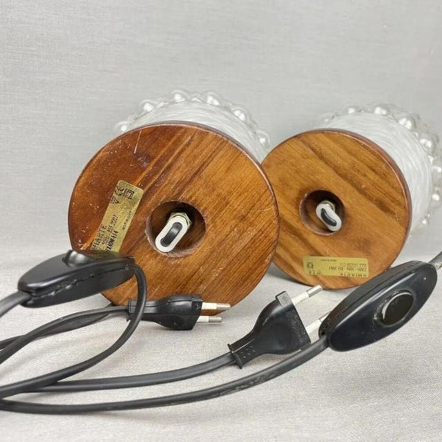 Mid-Century Portuguese Wood and Frosted Glass Table Lamps, 1960s, Set of 2 For Sale - Image 11 of 12