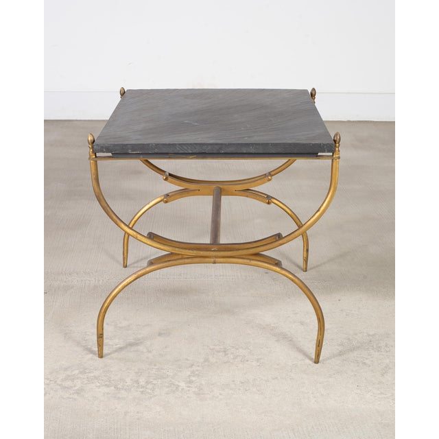Brass Italian Neoclassical Style Curule Brass Slate Cocktail Table For Sale - Image 8 of 18