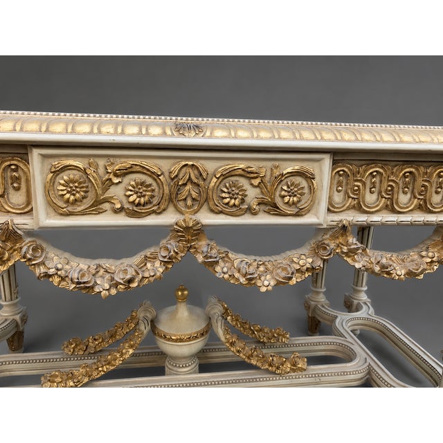 1970 French Louis XVI Cream Gold Beech Center Table For Sale - Image 6 of 12