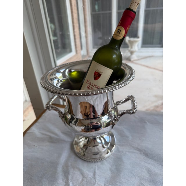 Vintage Wm. Rogers Silverplate Champagne Cooler / Wine Cooler With Rope Rim and Scroll Handles For Sale - Image 4 of 6