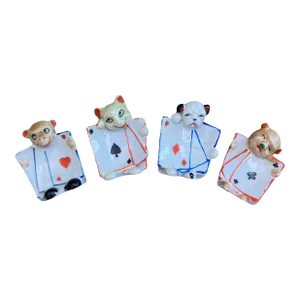 1950s 4 Vintage Japanese Playing Card Animal Pin Trays Set of Four