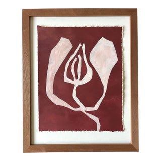 2026 "Polline" Abstract Minimalist Botanical Painting on Paper by Artist r.k. Red For Sale