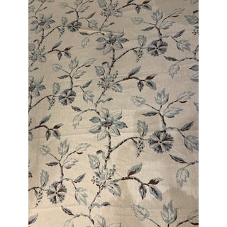 Jane Shelton's "Thames Blue" Floral Motif Linen Fabric, 2 Yard Piece For Sale