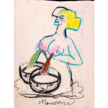 Mino Maccari, Nude The Milky Way, 1975, Charcoal and Pastel Drawing For Sale