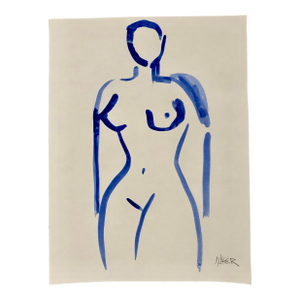 Contemporary Gouache on Paper Drawing by Auker, Blue Nude #11
