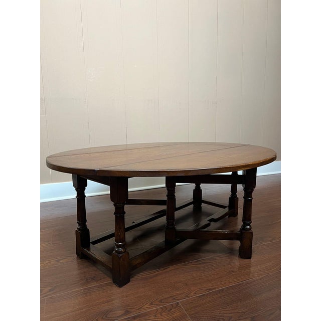 English Antique English Oak Coffee Table Drop Leaf Jacobean Wake Table Gateleg C1930 For Sale - Image 3 of 18