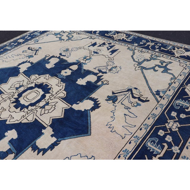 Navy Blue Oushak Vintage Rug With Traditional Medallion Design For Sale - Image 14 of 16
