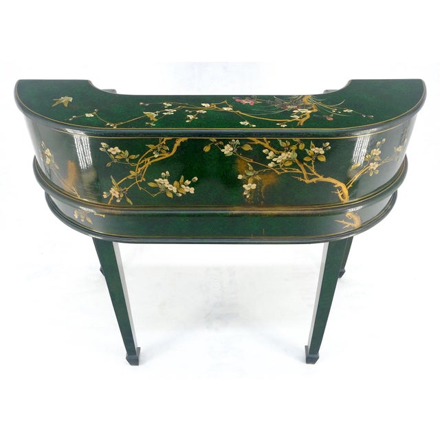 Emerald Green Lacquer Chinoiserie Desk Writing Table Console & Chair MINT For Sale - Image 10 of 18