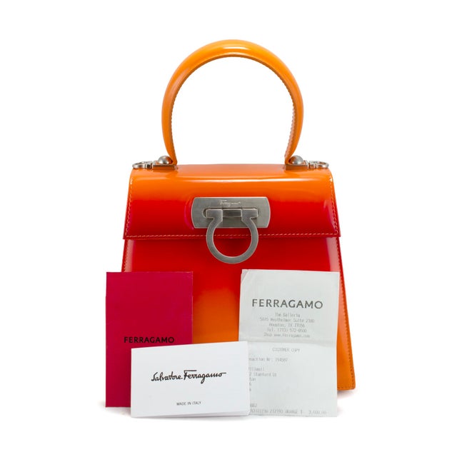 Salvatore Ferragamo Iconic Top Handle 212193 Leather Airbrush Orange Bag For Sale - Image 9 of 10