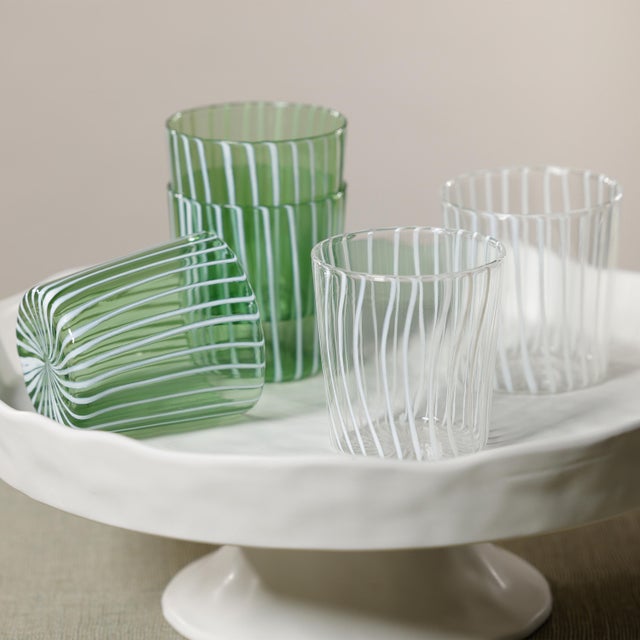 Marina Green Stripe Glass Tumblers - Set Of Six Green The Marina Stripe Glass Tumblers feature a clean, modern design...